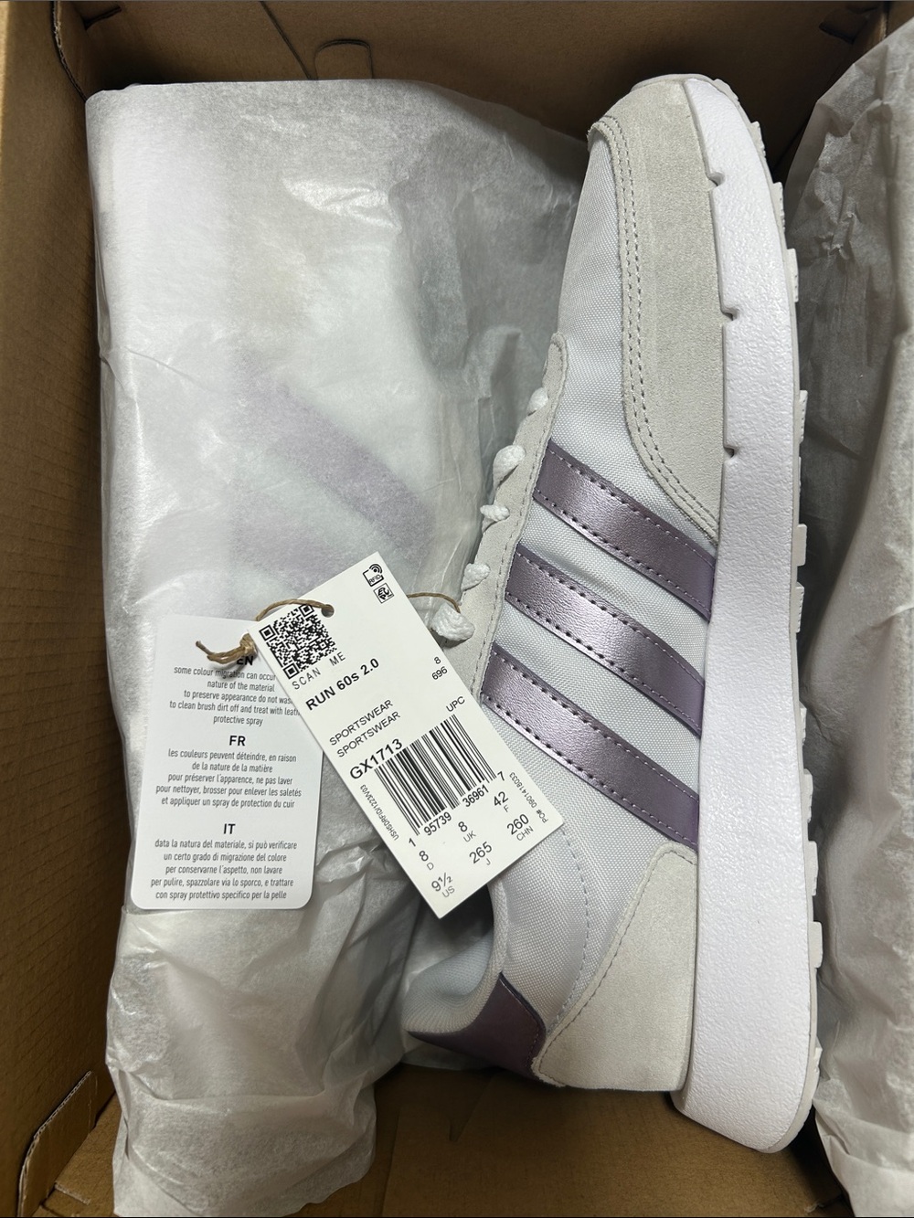 adidas RUN 60S 2.0 White with Lavender Stripes